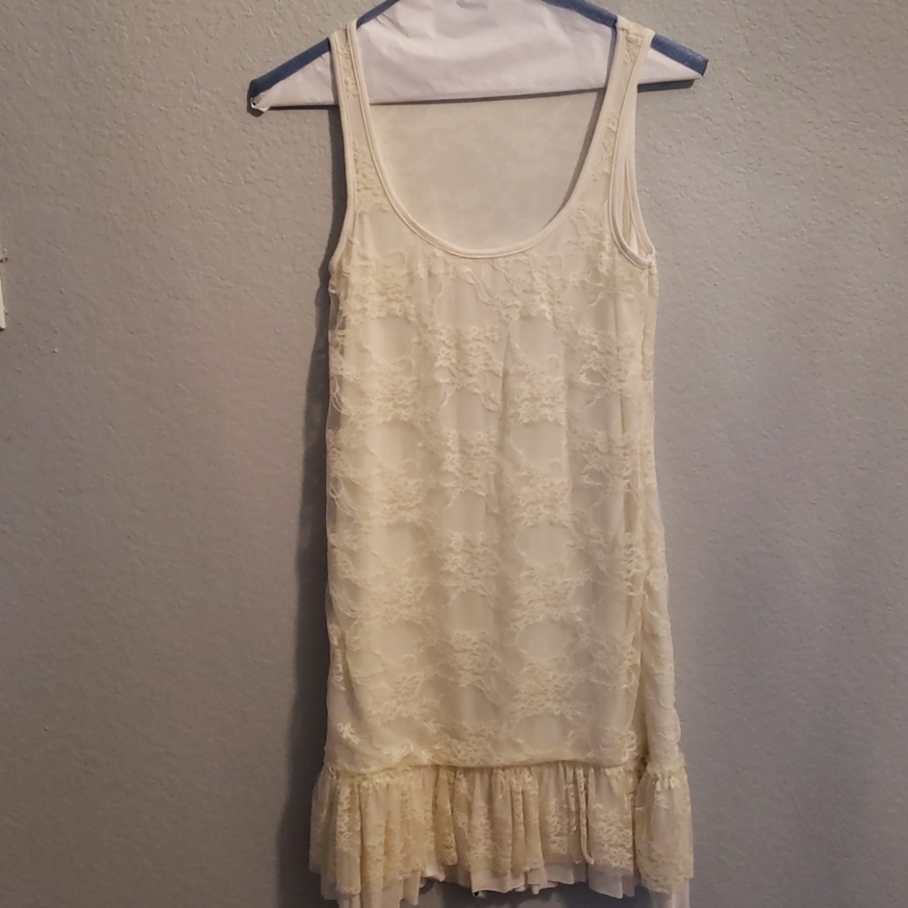 Green envelope White lace tank top dress